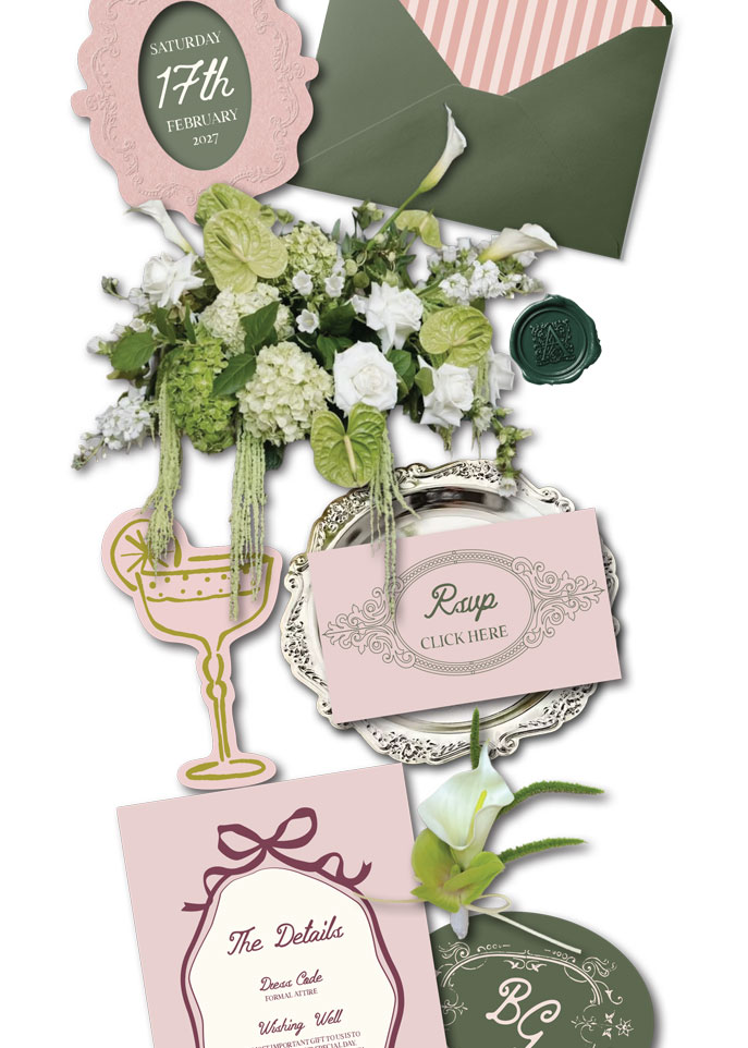 garden romance style wedding websites and stationery